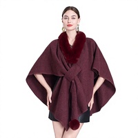 Nouvelle collection automne/hiver : Écharpe longue en acrylique pour femme, châle, cape, cardigan tricoté avec bordure en fourrure et pompons, style musulman – Meilleure vente en direct