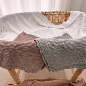 Selimut rajut anak-anak rajutan, selimut bayi rajut katun polos bersirkulasi udara Vintage