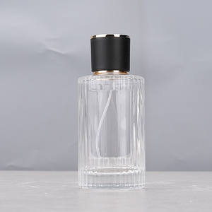 Flacon vide de 100 ml, flacon transparent à rayures verticales, corps rose, bouchon blanc ou noir, flacon en verre à visser, flacon pulvérisateur de parfum de type pression - Product Image 3