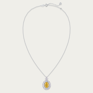 Collar con colgante de plata chapada en rodio para mujer, con diamante amarillo ovalado y halo de circonita blanca, diseño clásico - Product Image 3