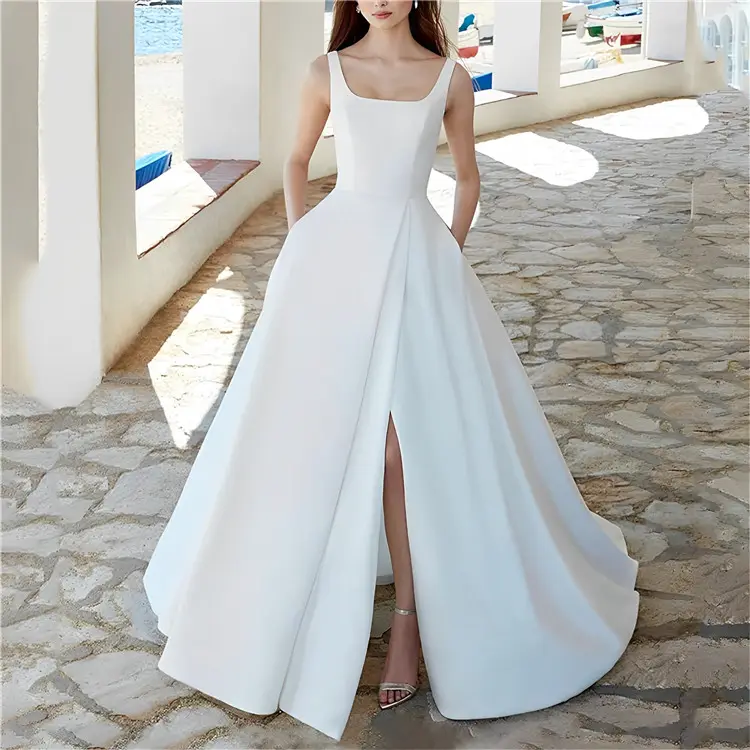 2024 Well Designed Cheap Slit And Tail Dresses Chapel Train Wedding Dress For Plus Size Women