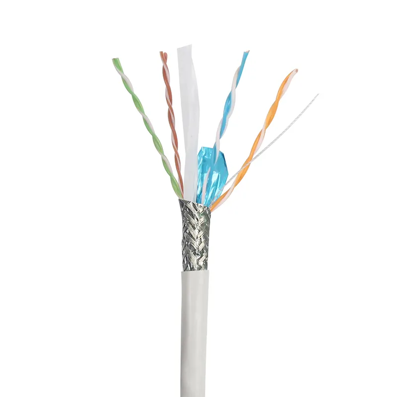 كابل الاتصالات VCOM Cat6 بطول 305 متر بكرة 23Awg Cat 6 Lan 4 أزواج SFTP كابلات الاتصالات للمناطق المغلقة المحمية مزدوجة بطول 305 متر أسلاك شبكات من النحاس الخالص