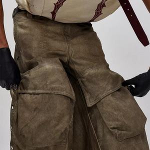 Pantalon large de style vintage pour homme, streetwear hip-hop, lavage sale, vêtements de travail baggy, jeans, faible MOQ - Product Image 4