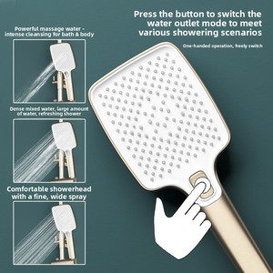 Ensemble de douche carré à affichage numérique, finition or brossé, avec douche pluie domestique, robinets thermostatiques et barre coulissante murale - Product Image 3