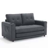 Sofá Cama Futón 3 en 1 Moderno Tapizado en Tela, Convertible y Plegable de Tres Plazas con Bolsillos Laterales y Portavasos, Gris Oscuro