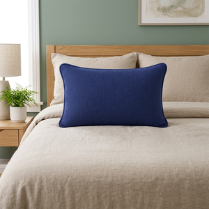 Premium Boucle Rectangular Decorative Cushion Cover with Contrast Piping | Textured Woven Accent <b>Throw</b> Pillow <b>for</b> <b>Sofa</b> - Product Image 2