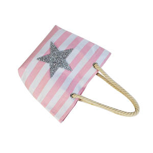 Style Striped Pattern lady's <b>Tote</b> <b>Bags</b> <b>Women</b> Summer Canvas <b>Tote</b> Beach <b>Bags</b> with Cotton Rope Handles - Product Image 1