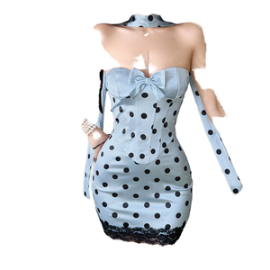 Robe Courte Vintage Imprimée à Pois Rose Naturel pour Femme - Bustier Ajusté Col en V Spandex/Polyester Printemps Quotidien Soirée Club Sans Manches - Product Image 1