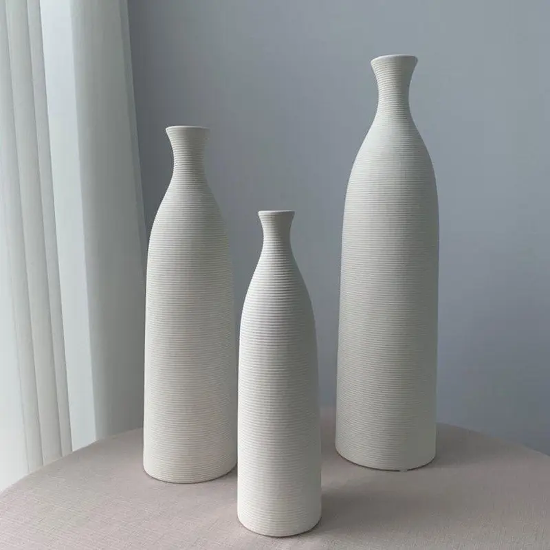 Ornements simple rétro insert vase style japonais blanc plaine embryon vase en céramique décoration de maison
