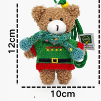 Porte-clés en peluche ours esthétique sur le thème de Noël, ours marron Kawaii avec tenue tricotée verte et écharpe, décoration de sac à dos
