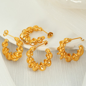 Pendientes de Aro con Baño de Oro, Diseño Geométrico, Joyería de Moda para Mujer, Acero de Titanio, Forma Ovalada, Pendientes de Destaque - Product Image 2