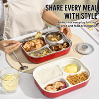 Auslaufsicherer BPA-freier Mikrowellengeeigneter Edelstahl Meal Prep Behälter 3-Fach Bento-Box mit Sicherheitsverschluss für Büro und Schule