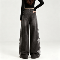 Jean taille haute imprimé étoiles pour femme, pantalon en denim ample patchwork, tenue décontractée pour festival et vacances
