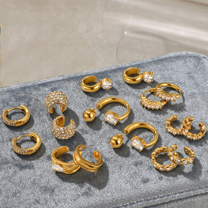 Boucles d'oreilles à clipser dorées avec pierres en zircon pour femmes, bijoux de fête, boucles d'oreilles tendance sans perçage - Product Image 3