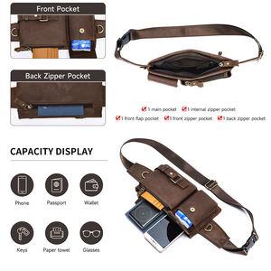 Unisex Genuine Leather Waist <b>Bag</b> Crossbody One <b>Shoulder</b> Daypack Chest Sling Fanny Pack Hip-Hop Style Barrel-shaped Zipper - Product Image 6
