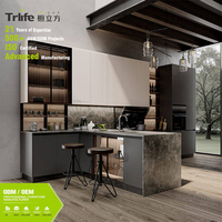 Ensemble de meubles de cuisine modulaires modernes et écologiques, armoires sur mesure, charnières, îlot en marbre artificiel, suspension, pour appartement et centre commercial