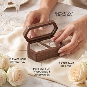 Vietnam Custom MDF Wooden Wedding <b>Ring</b> Box Personalized Double Slot <b>Ring</b> <b>Holder</b> Laser Engraved Rectangle Shape <b>Engagement</b> - Product Image 3