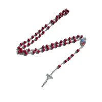 12 pièces de chapelets en bois parfumés aux pétales de rose rouge, croix du Pape Léon XIV, perles faites à la main, cadeaux d'anniversaire catholiques, boîtes religieuses pour la prière