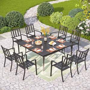 Ensemble de salle à manger d'extérieur, <span class=keywords><strong>table</strong></span> <span class=keywords><strong>carrée</strong></span> en métal noir avec chaises en fer, grand ensemble de meubles d'extérieur pour patio, terrasse, jardin - Product Image 3