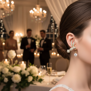 Polsini auricolari in lega di lusso di alta qualità da donna con diamanti intarsiati alla moda e alla moda-per matrimoni e feste - Product Image 3