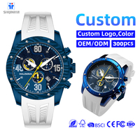 Jam Tangan Pria Chronograph Tahan Air 100m Logo Kustom, Mesin Quartz, Baja Anti Karat, Tali Karet FKM