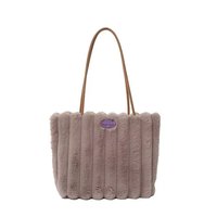 Sac fourre-tout en peluche rayé pour printemps/automne, design carré décontracté grande capacité