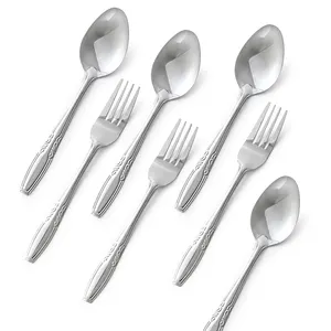 Set peralatan makan timbul logam, garpu perak dan sendok sendok meja Stainless steel dan garpu 303