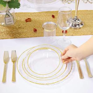 Platos <span class=keywords><strong>de</strong></span> plástico Premium Xueli con bordes dorados y plateados, vajilla duradera elegante para uso doméstico y hospitalario - Product Image 2