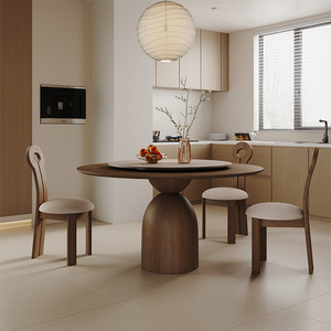Modern Solid Walnut Wood <strong>Round</strong> <strong>Dining</strong> <strong>Table</strong> <strong>for</strong> <strong>Small</strong> Apartment Home Furniture Includes <strong>4</strong>-Seater Chair Combination - Product Image 1