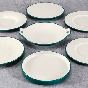 Chất Lượng Cao Màu Xanh Lá Cây Vòng Melamine Món Ăn Nhà Hàng Khách Sạn Không Thể Phá Vỡ Bữa Ăn Tối Tấm Tái Sử Dụng Đầy Đủ Melamine Bộ Đồ Ăn - Product Image 2