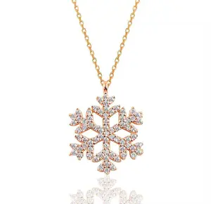 New Arrival Rose Gold Plated Christmas Jewelry Snowflake 925 Sterling Silver Pendant Necklace