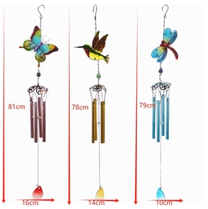 Colgantes de hierro modernos Diamantes pintados Colibríes de cristal Mariposas Libélulas-Campanas de viento de metal creativas - Product Image 3