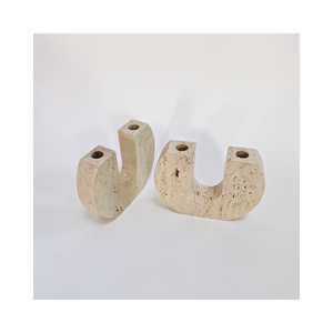 SH STONE personnalisé nordique maison religieux décoratif pierre naturelle Beige travertin marbre Double trous chandelier bougie bâton support - Product Image 1