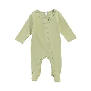 2022 Hoge Kwaliteit Bamboe Baby Romper Volledige Lange Mouwen Baby Boy Kleding Jumpsuit Polo Romper Pasgeboren Baby Meisjes Rits pyjama