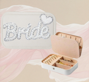 กระเป๋าเครื่องสำอางเจ้าสาว DAMAI สำหรับงานแต่งงาน  วัสดุโพลีเอสเตอร์สีขาว ประดับมุกและกลิตเตอร์สีเงิน พร้อมช่องจัดระเบียบอุปกรณ์แต่งหน้า - Product Image 5