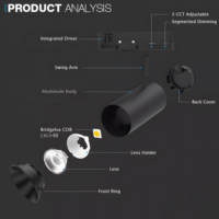 Spot LED COB 30W Bridgelux à prix compétitif, orientable, pour rail de plafond, intensité variable, en aluminium, moderne