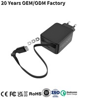 Chargeur mural GaN 45W PD 3.0 OTP OVP Super Rapide avec port Type-C et câble magnétique rétractable 70CM, prise US EU UK, certifié CE FCC pour ordinateur portable