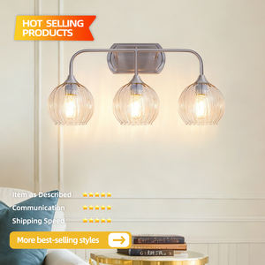 Applique murale d'intérieur en verre pour la maison Lampe de salle de bain moderne ronde à trois têtes au-dessus du miroir Lampes murales d'intérieur E26 - Product Image 2