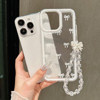Coque de téléphone portable INS Style avec nœud blanc et bracelet pour iPhone 12 13 14 15 16 17 Pro Max, bord droit, en TPU, mignonne, pour fille