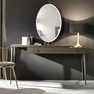 High End ismarlama mobilya İtalyan yatak odası mobilyası tasarımcı kaplama tuvalet masası Oval ayna