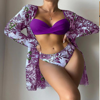 Nouveau style d'été, bikini sexy à bretelles croisées pour femmes, maillot de bain trois pièces, imprimé floral, ensemble bikini trois pièces