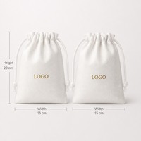 Pochette en coton sergé crème avec cordon de serrage, logo personnalisé, taille et couleur au choix, emballage cadeau pour bijoux, sac de rangement en coton