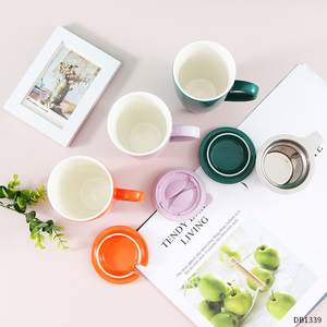 Tasse à café en porcelaine, pièces, couleurs assorties, tasse à thé en céramique avec infuseur en acier inoxydable et couvercle de gel de silice - Product Image 4
