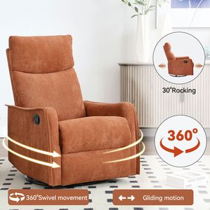 DB Living Room Silla reclinable manual naranja con balancín y masaje de calor giratorio Juego extensible en tela - Product Image 4