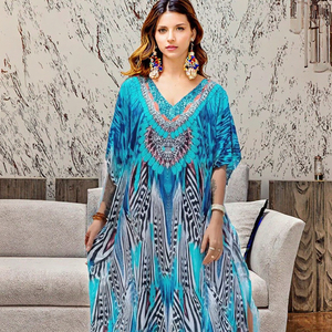 2024 Women Plus Size Summer <b>Beach</b> Swim Cover Loose Fit Resort Wear Maxi <b>Kaftan</b> Dress Viscose Cotton Digital Printed Leopard - Product Image 3