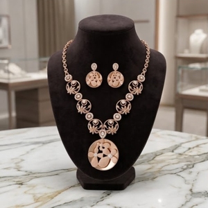 Juego de Collar y Pendientes Florales de Plata 925 con Oro Rosa Italiano, Joyería Fina para Mujer, Regalo para Boda, Compromiso o Fiesta - Product Image 2