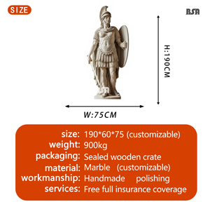 Estatua <span class=keywords><strong>de</strong></span> General Romano Tallada a Mano en Mármol Natural BSA, <span class=keywords><strong>Escultura</strong></span> <span class=keywords><strong>de</strong></span> Guerrero Griego <span class=keywords><strong>Marte</strong></span> a Tamaño Real para Decoración <span class=keywords><strong>de</strong></span> Hotel, Villa o Gran Salón - Product Image 2