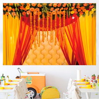Guirlande de fleurs jaunes de style indien pour toile de fond de mariage traditionnelle, décorations festives pour Diwali, bannière de toile de fond pour célébrations