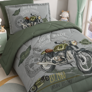 Juego de Ropa de Cama Infantil con Diseño de Motocicleta Vintage, Edredón Retro para Niños, Reversible, Verde Oliva y Gris, Decoración para Habitación Juvenil - Product Image 4