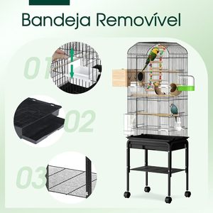 قفص طيور MBOX مقاس 137.5×47×37 سم، طبقتين مع عجلات، صينية قابلة للإزالة، وعاء طعام مضاد للتناثر، سلم للطيور المتوسطة/الكبيرة، أسود، صنع في الصين - Product Image 5
